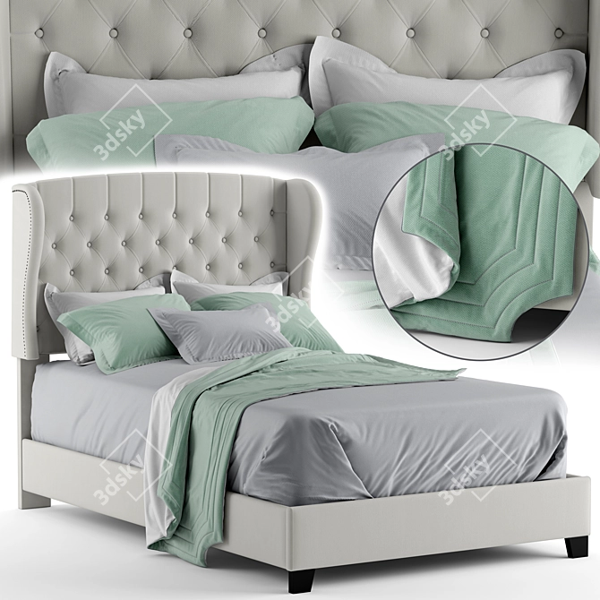 Elegant Tufted Wingback Bed 3D model image 1