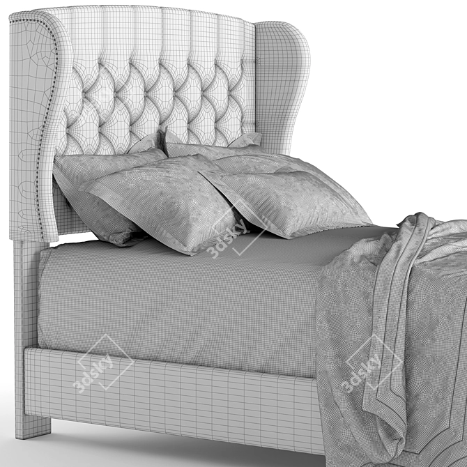 Elegant Tufted Wingback Bed 3D model image 3