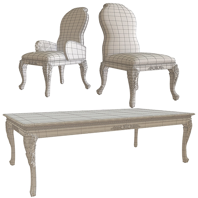 Veneta Sedie Walnut Dining Table & Chairs 3D model image 3