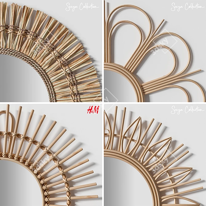 Handcrafted Rattan Mirrors - Boho-Inspired Décor 3D model image 1