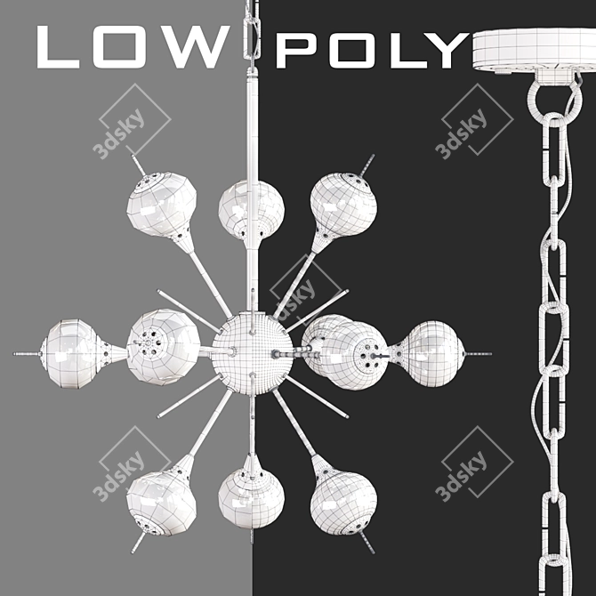 Sleek White Glass Sputnik Chandelier 3D model image 2