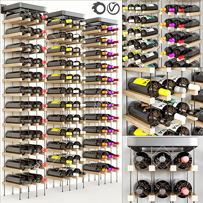 Wine Bottle Unit with Shelves 3D model image 1