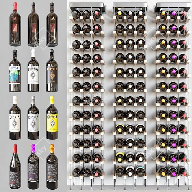 Wine Bottle Unit with Shelves 3D model image 3