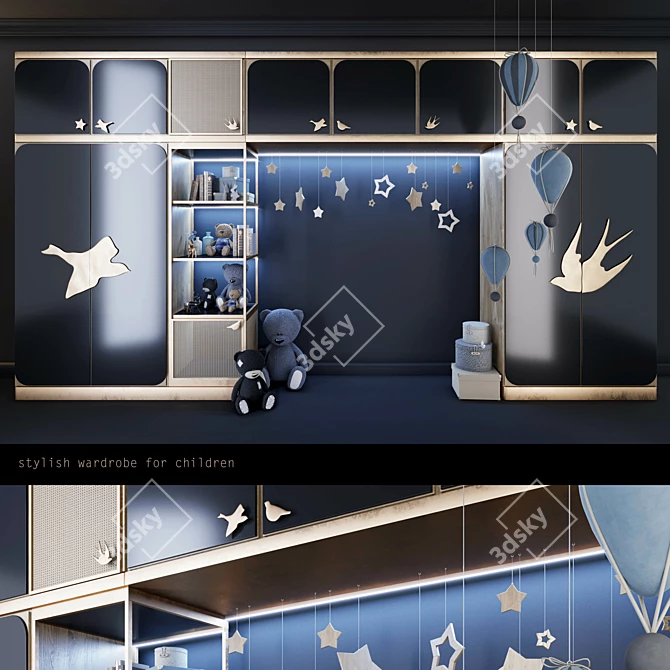 Custom Order Kids Room Wardrobe 3D model image 1