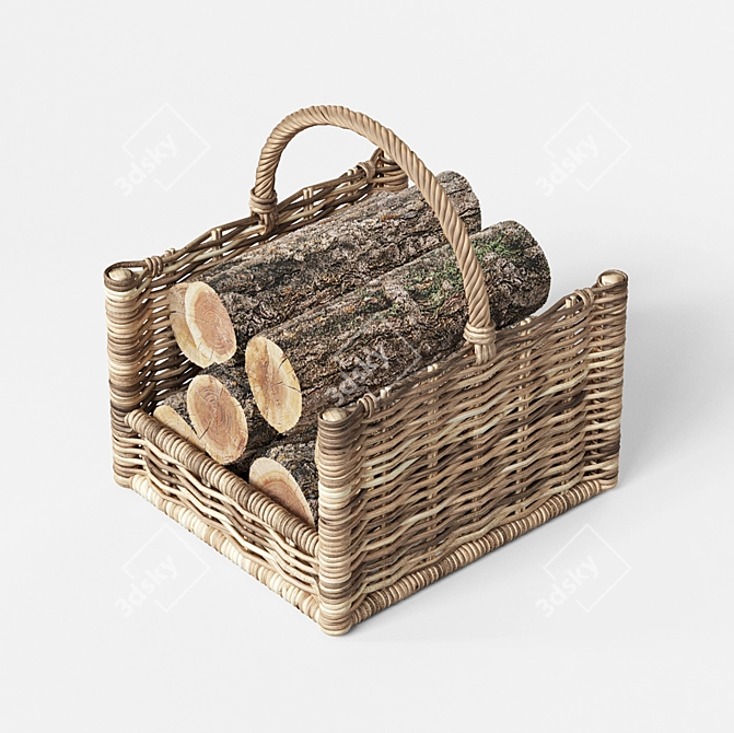 Rustic Rattan Log Holder 3D model image 2