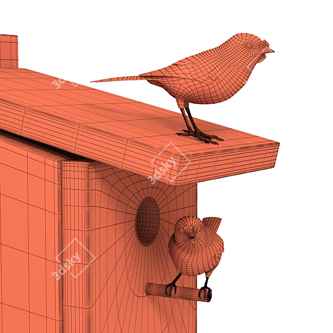 Great Tits: Artificial Nest for Garden Birds 3D model image 3