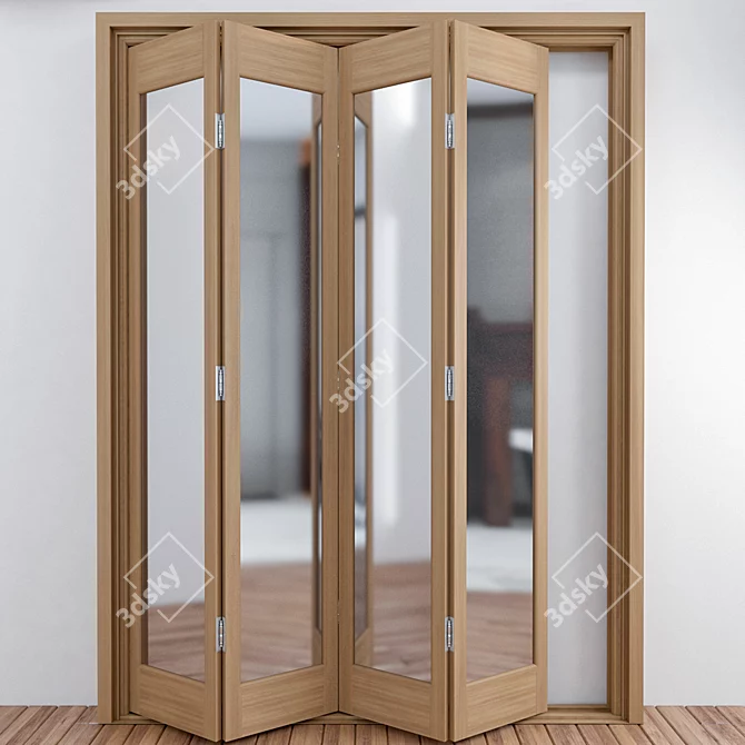 Oak Marston Clear Glass Folding Door 3D model image 2