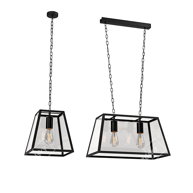 Modern Pendant Light Set with Adjustable Height 3D model image 2