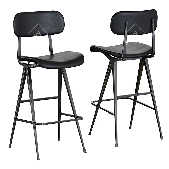 Industrial Leather Bar Stool 3D model image 1