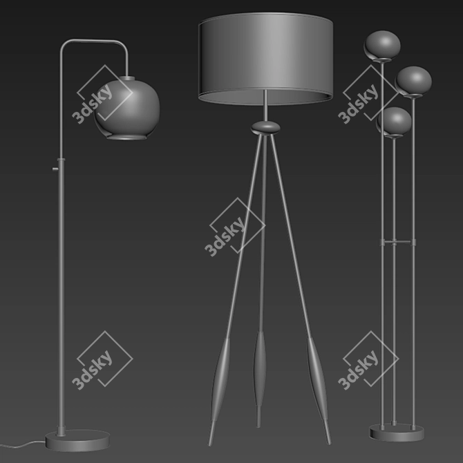 Sleek Floor Lamps Trio: Illuminate with Modern Style 3D model image 2