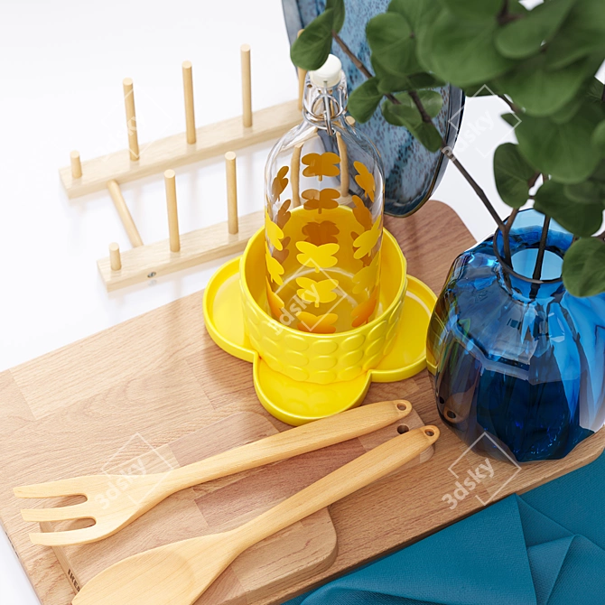 IKEA Summer Set: Artificial Leaf, Serving Dish, Plate Holder, Chopping Boards, Cutlery, Table Runner, Bowl, Dessert 3D model image 2