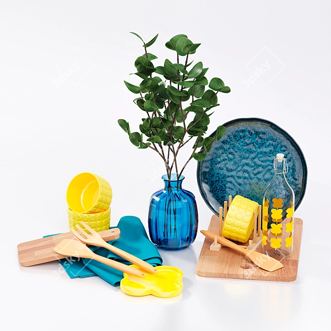 IKEA Summer Set: Artificial Leaf, Serving Dish, Plate Holder, Chopping Boards, Cutlery, Table Runner, Bowl, Dessert 3D model image 6