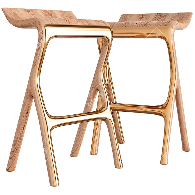 Natural Wood Barstool 3D model image 1