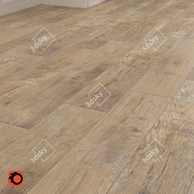 Golden Timber Beige Wood-Textured Floor Tile 3D model image 2