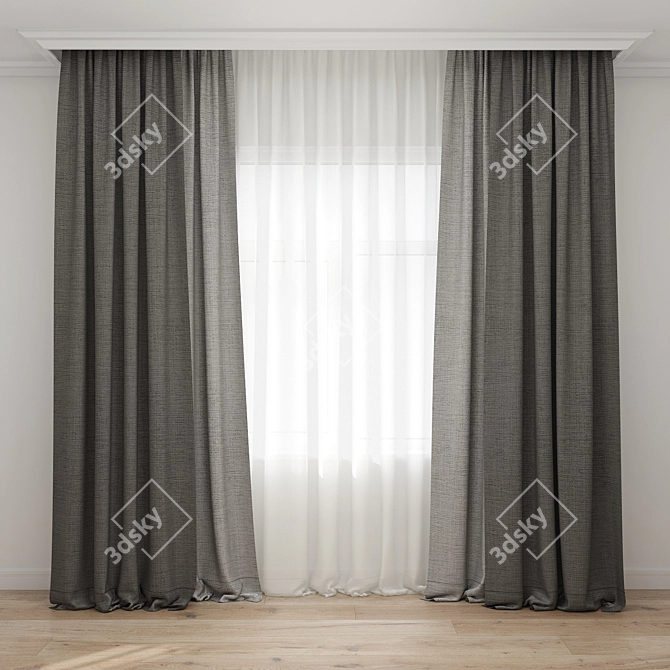 Title: Luxury Drapery Curtain Set 3D model image 1