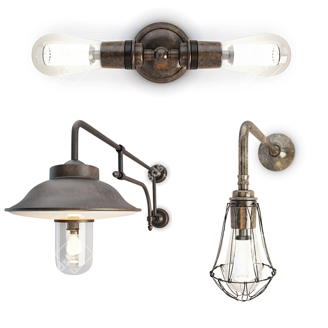 Industrial Metal Wall Lamps 3D model image 1