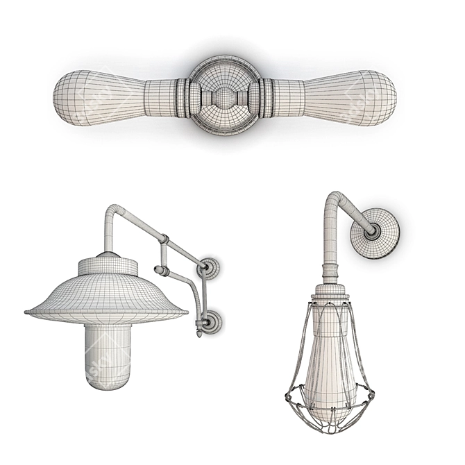 Industrial Metal Wall Lamps 3D model image 2