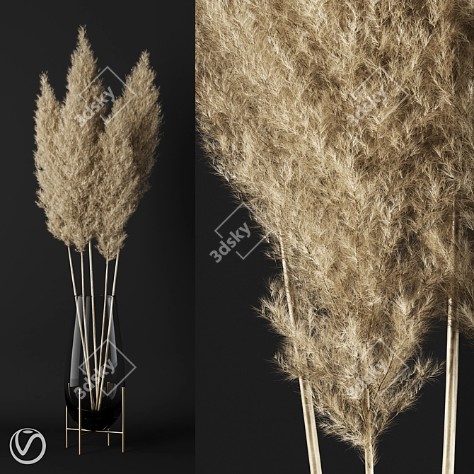 Elegant Pampas Bouquet in Glass 3D model image 1