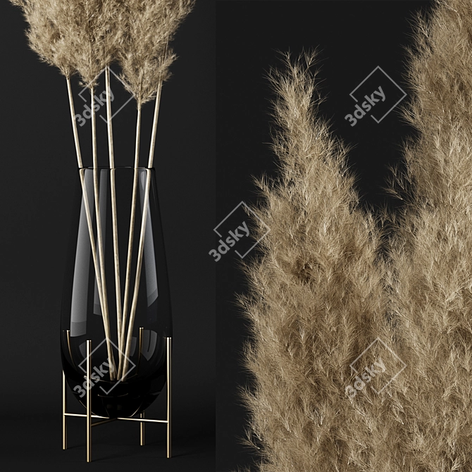 Elegant Pampas Bouquet in Glass 3D model image 2