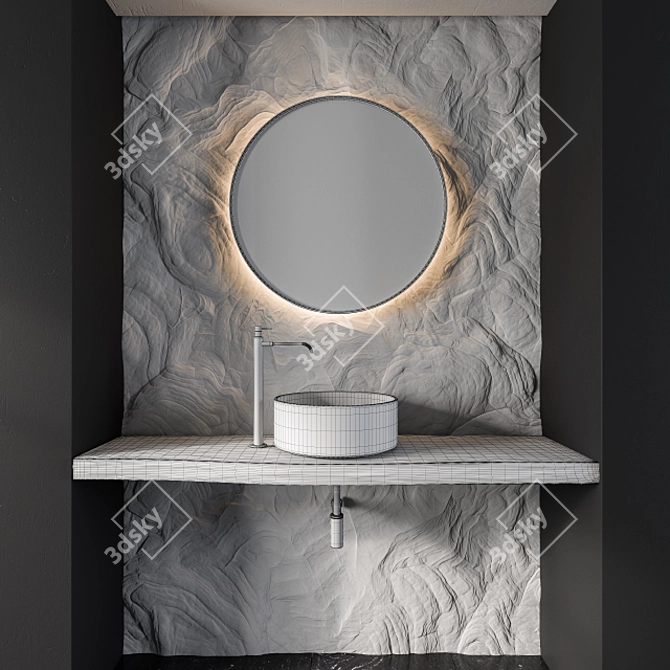 Gray Rock Wall Bathroom Furniture 3D model image 2
