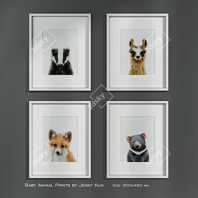 Baby Animal Prints: Cute and Colorful 600x480mm Art 3D model image 1