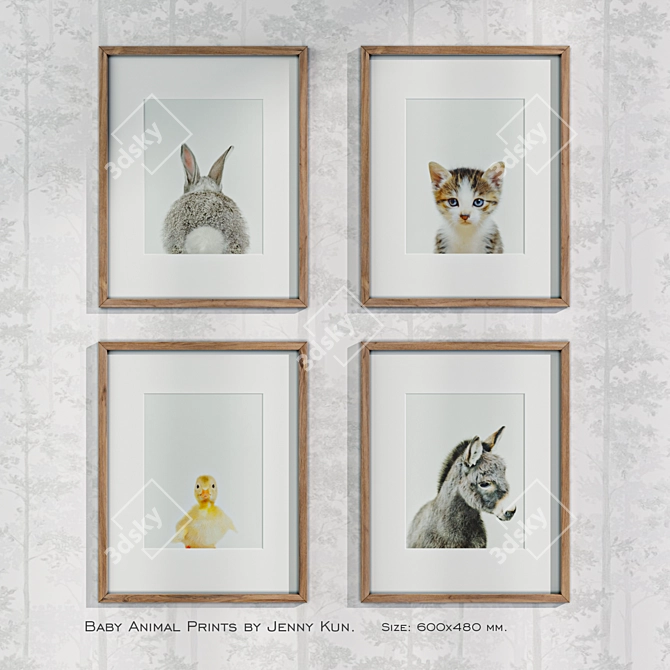 Baby Animal Prints: Cute and Colorful 600x480mm Art 3D model image 2