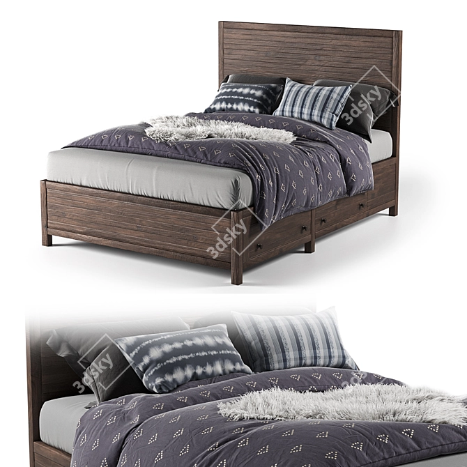 Rowan Queen Panel Bed - Sleek and Stylish Sleeping Solution 3D model image 1