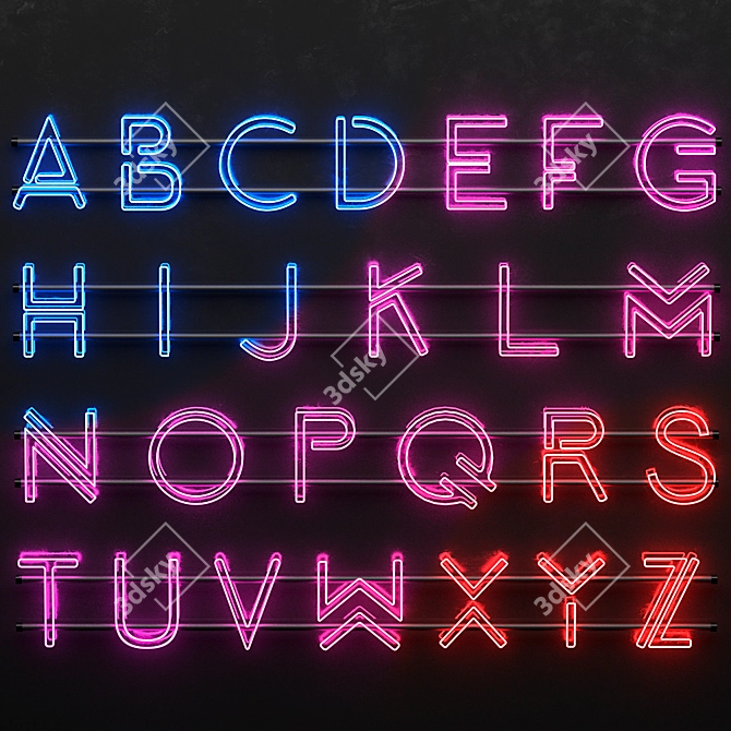 Glowing Neon Typography Kit 3D model image 1