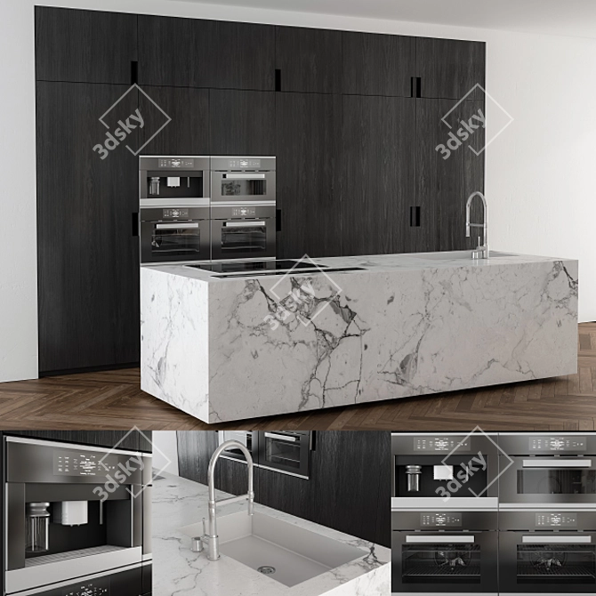 Blackwood Marble Kitchen Island 3D model image 1