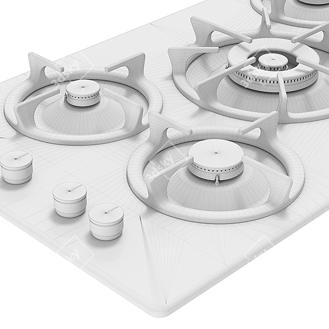 90mm 5-Burner Gas Cooktop with Individual Pan Supports 3D model image 3