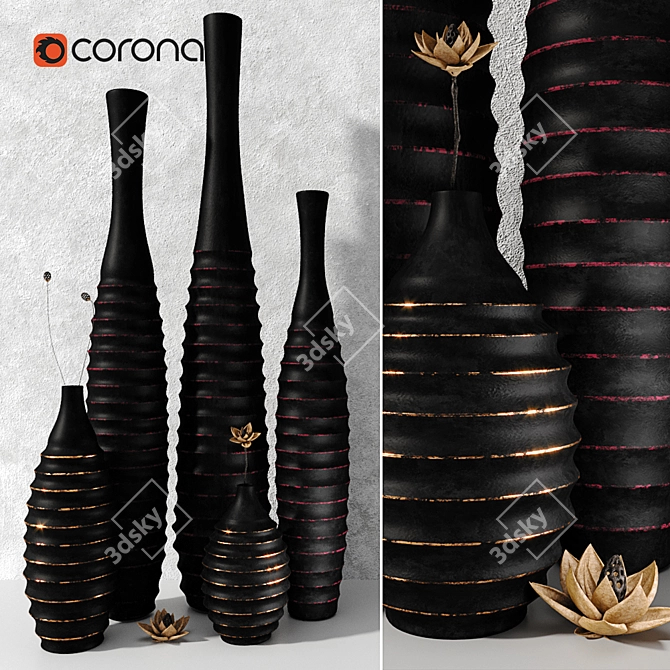 Title: Sleek Black Vases Set 3D model image 1