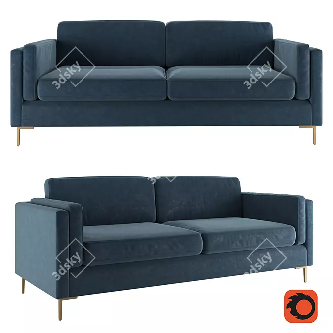 Rosalina 84" Blue Velvet Sofa - Luxurious and Stylish 3D model image 1