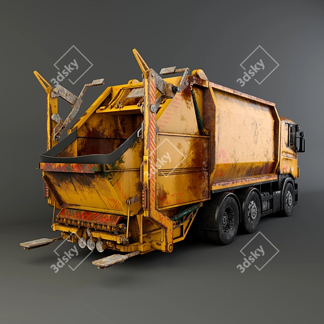 Rugged Rust Bucket Garbage Truck 3D model image 1