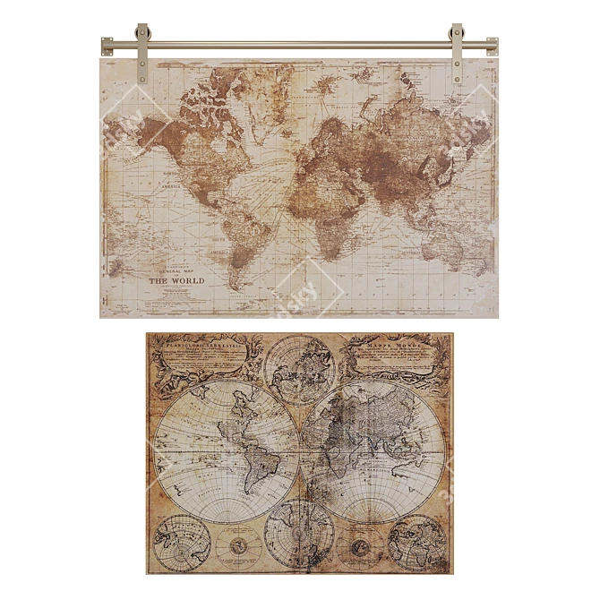 Antiqued Canvas World Map: Vintage Inspired Wall Decor 3D model image 1