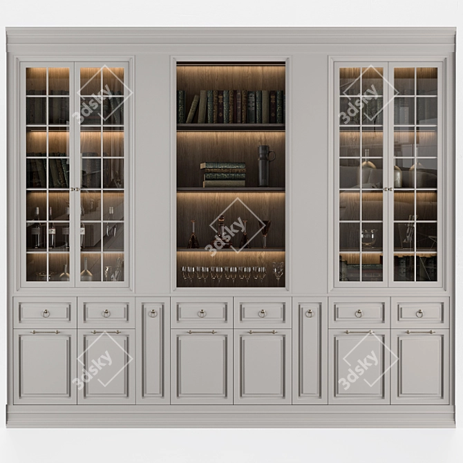 Elegant Cream Display Cabinet 3D model image 1