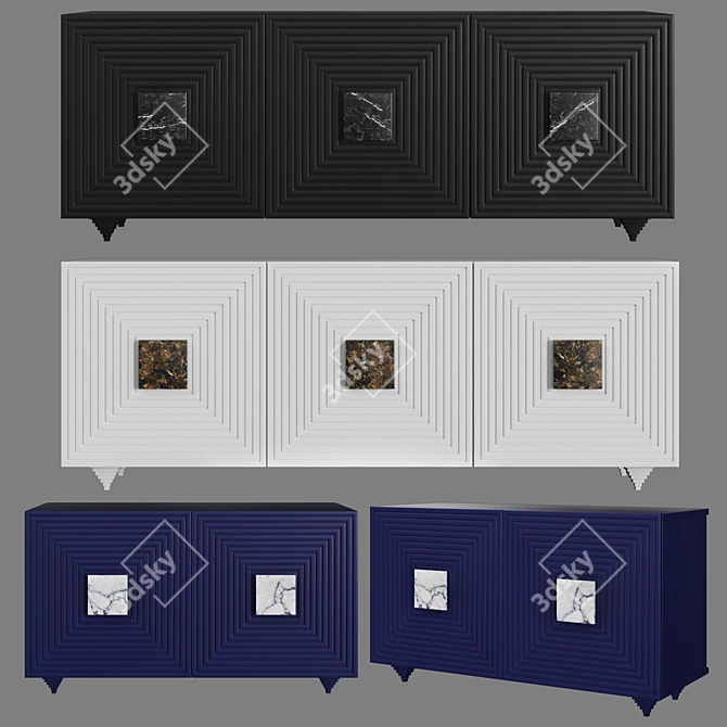 Elegant White Marble Handle Drawers 3D model image 1