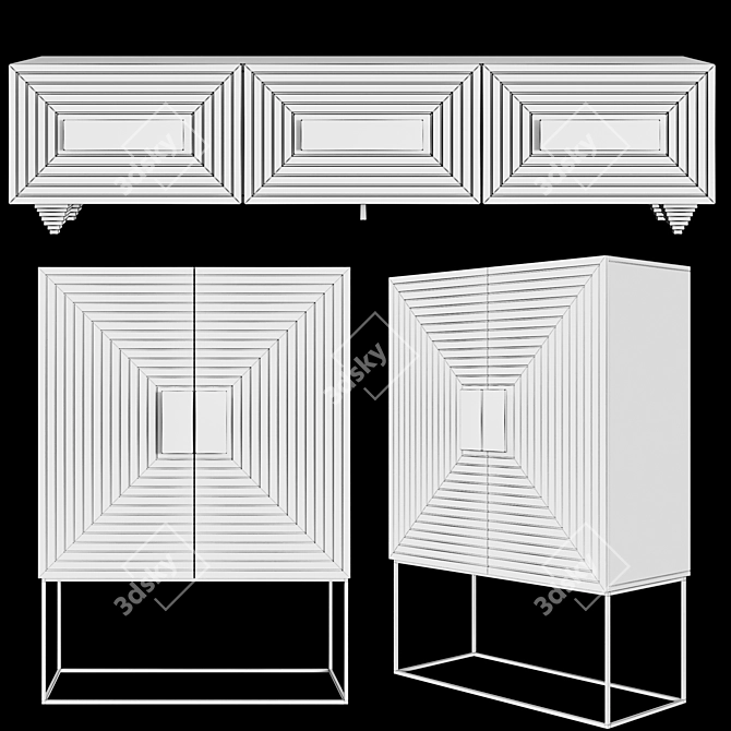 Elegant MDF Chests with Marble Handles 3D model image 2