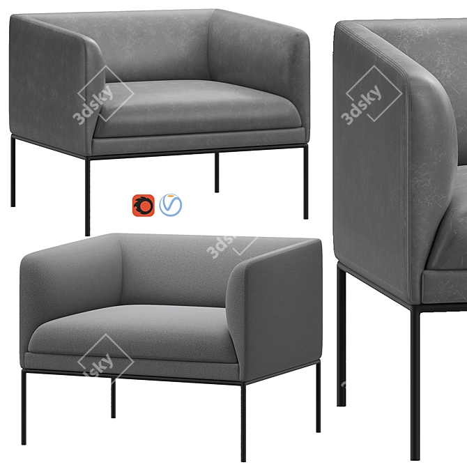 Modern Leather and Felt Lounge Chair 3D model image 1