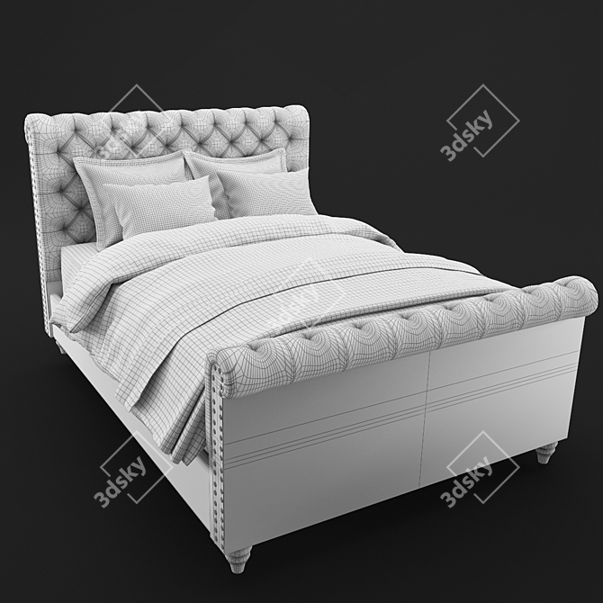 Luxury Chesterfield Upholstered Bed 3D model image 3