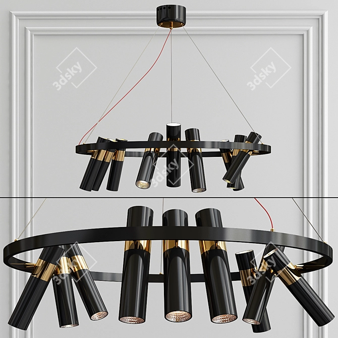 Elegant Black and Gold 9-Light Pendant 3D model image 1