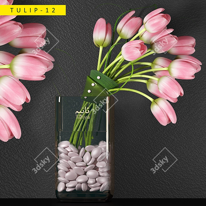 Blooming Beauties: 12 Tulips 3D model image 1