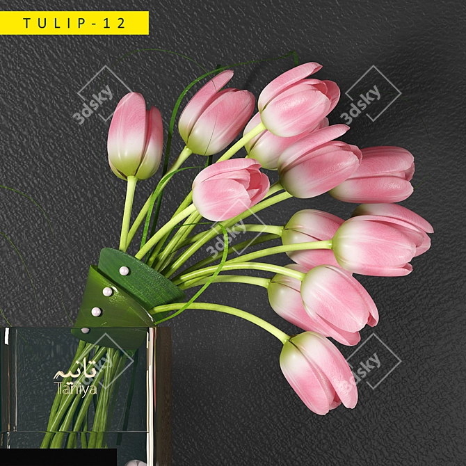 Blooming Beauties: 12 Tulips 3D model image 2