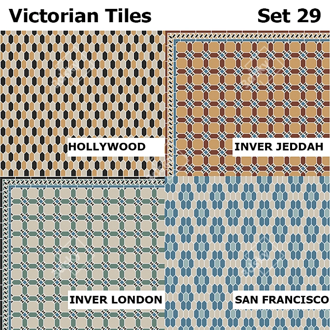 Elegant Victorian Tile Set: Hollywood, Inver Jeddah, Inver London, San Francisco 3D model image 1