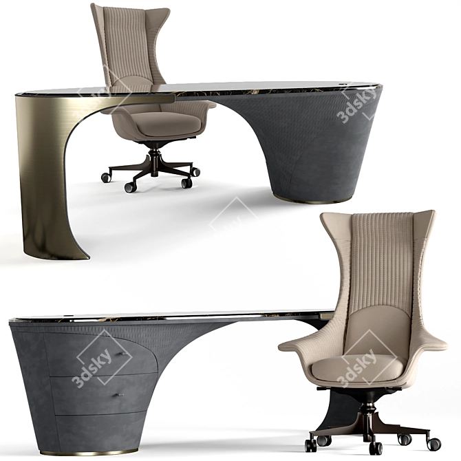 Luxury Jet Desk & Armchair Set 3D model image 1