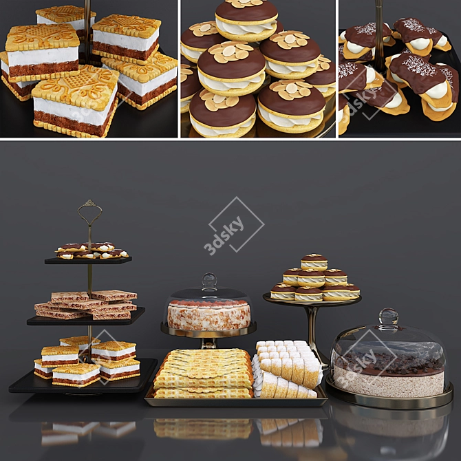 Delicious Duo: Espresso Cheesecake & Tiramisu Cake 3D model image 4