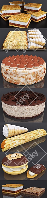 Delicious Duo: Espresso Cheesecake & Tiramisu Cake 3D model image 3