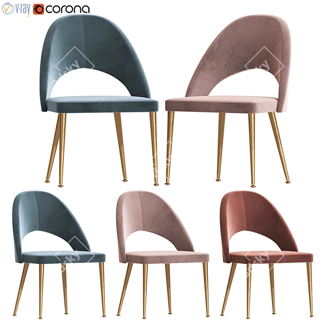 Gloria Blue & Antique Brass Dining Chair: Modern Elegance 3D model image 1