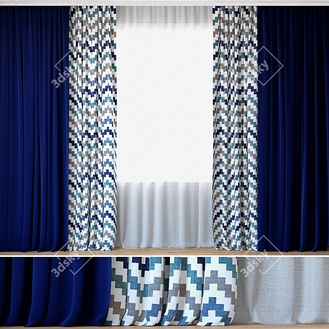 Wavy Stripes Curtains with Tulle | DIHIN HOME 3D model image 1