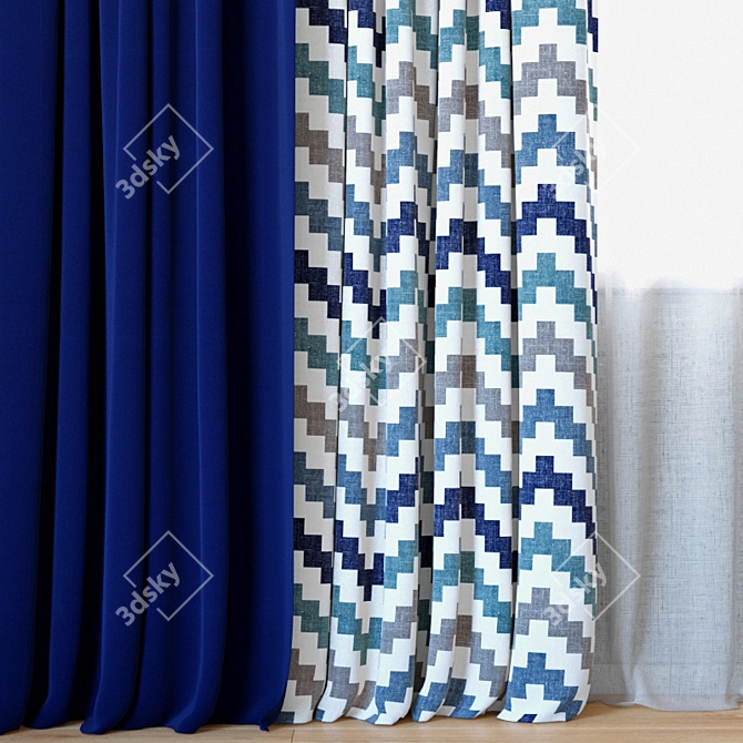 Wavy Stripes Curtains with Tulle | DIHIN HOME 3D model image 2