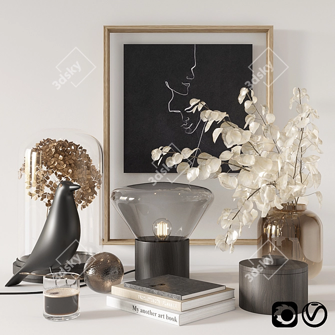 Black Decor Set: Frames, Lamps, Vase, Books 3D model image 1